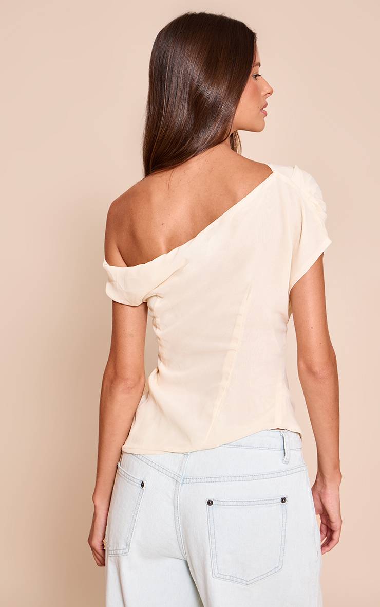 Crème Haut Long Drapé Asymétrique En Mousseline