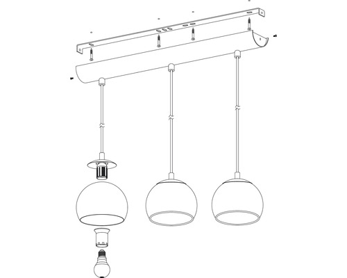 Hanglamp, 3-lichts, HxL 110x78 cm, zwart/goud