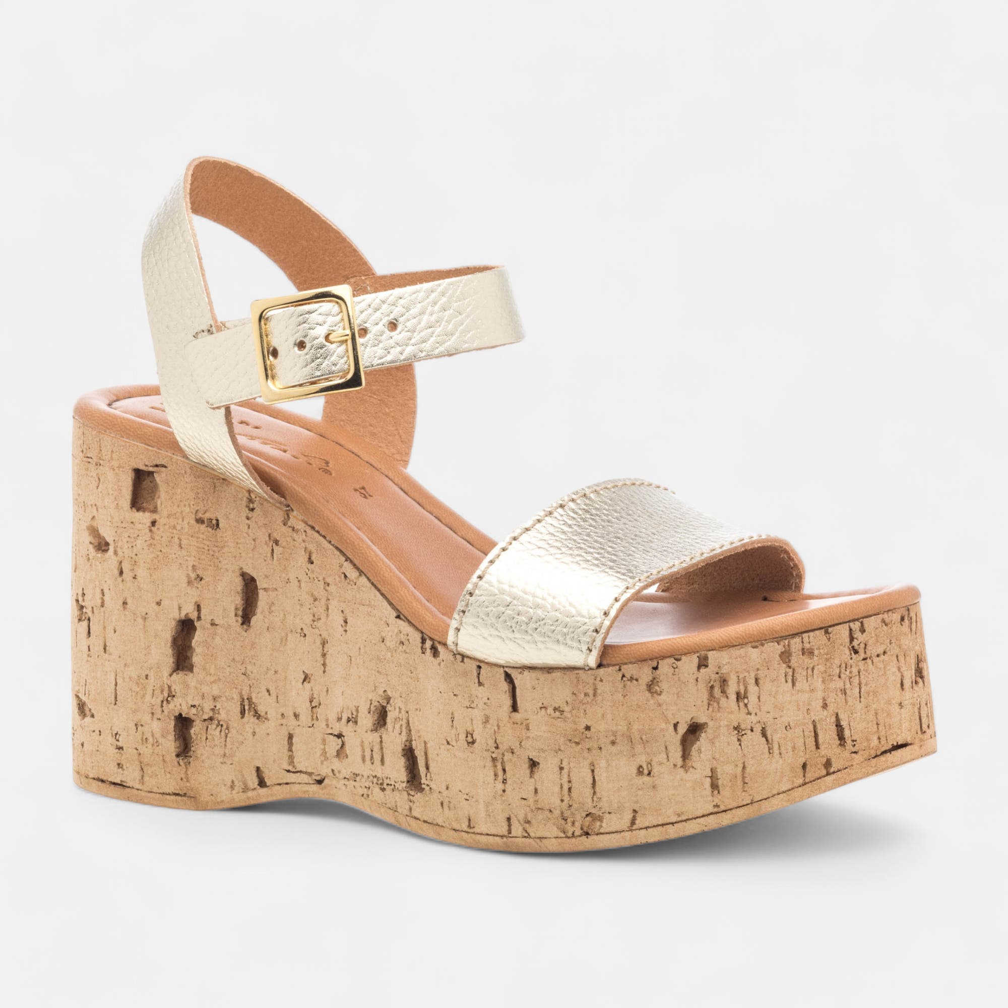 Sandales à talon compensé Femme en cuir or