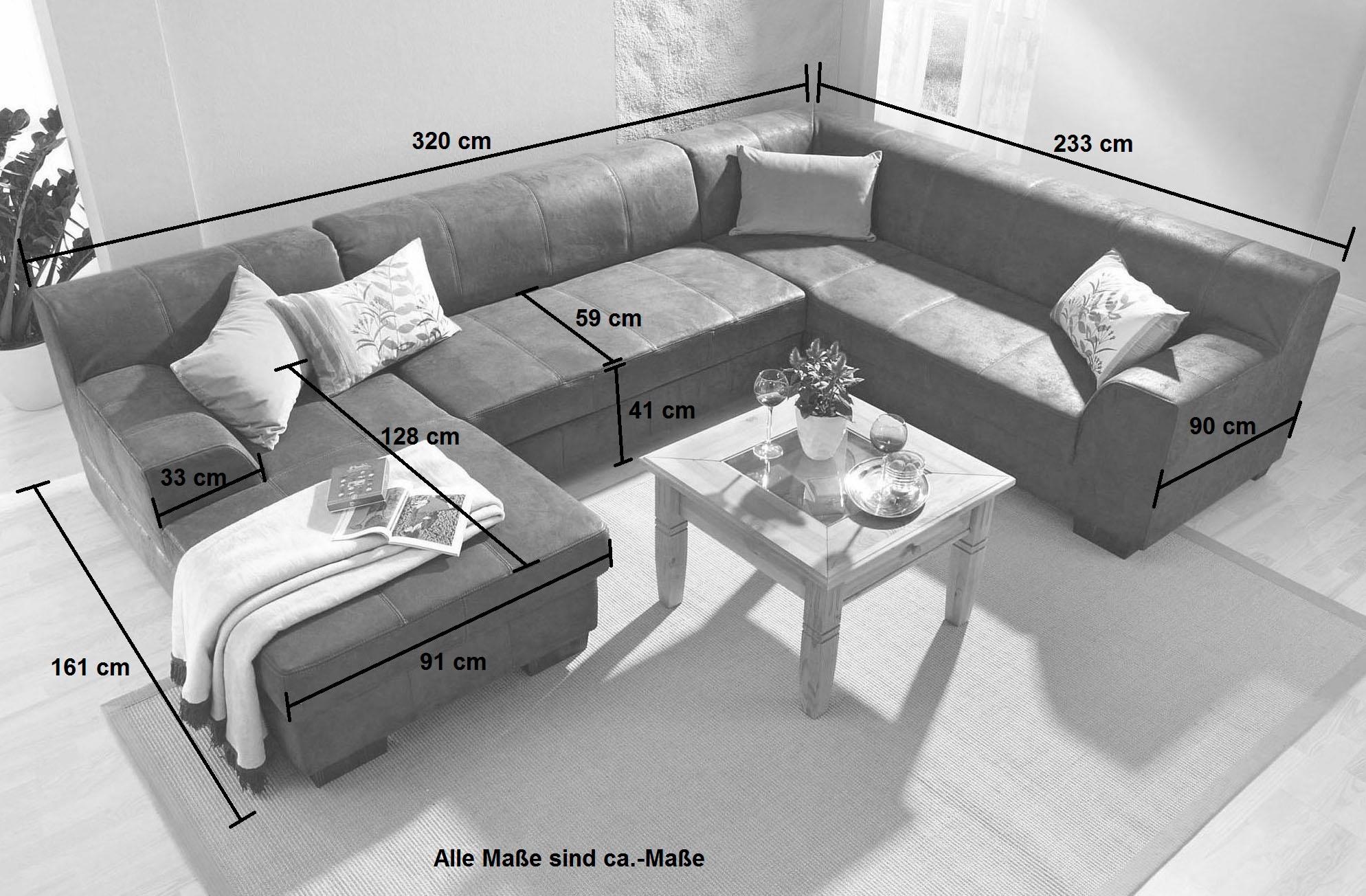 Home affaire Wohnlandschaft »Falk klare Linien, zeitlos und komfortabel, U-Form« mit Federkern und wahlweise mit Bettfunktion