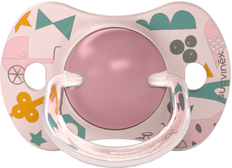 Suavinex, Set van 2 fopspenen met fysiologische speen van siliconen, voor baby's vanaf 18 maanden, platter en flexibeler, respecteert de mondontwikkeling, roze
