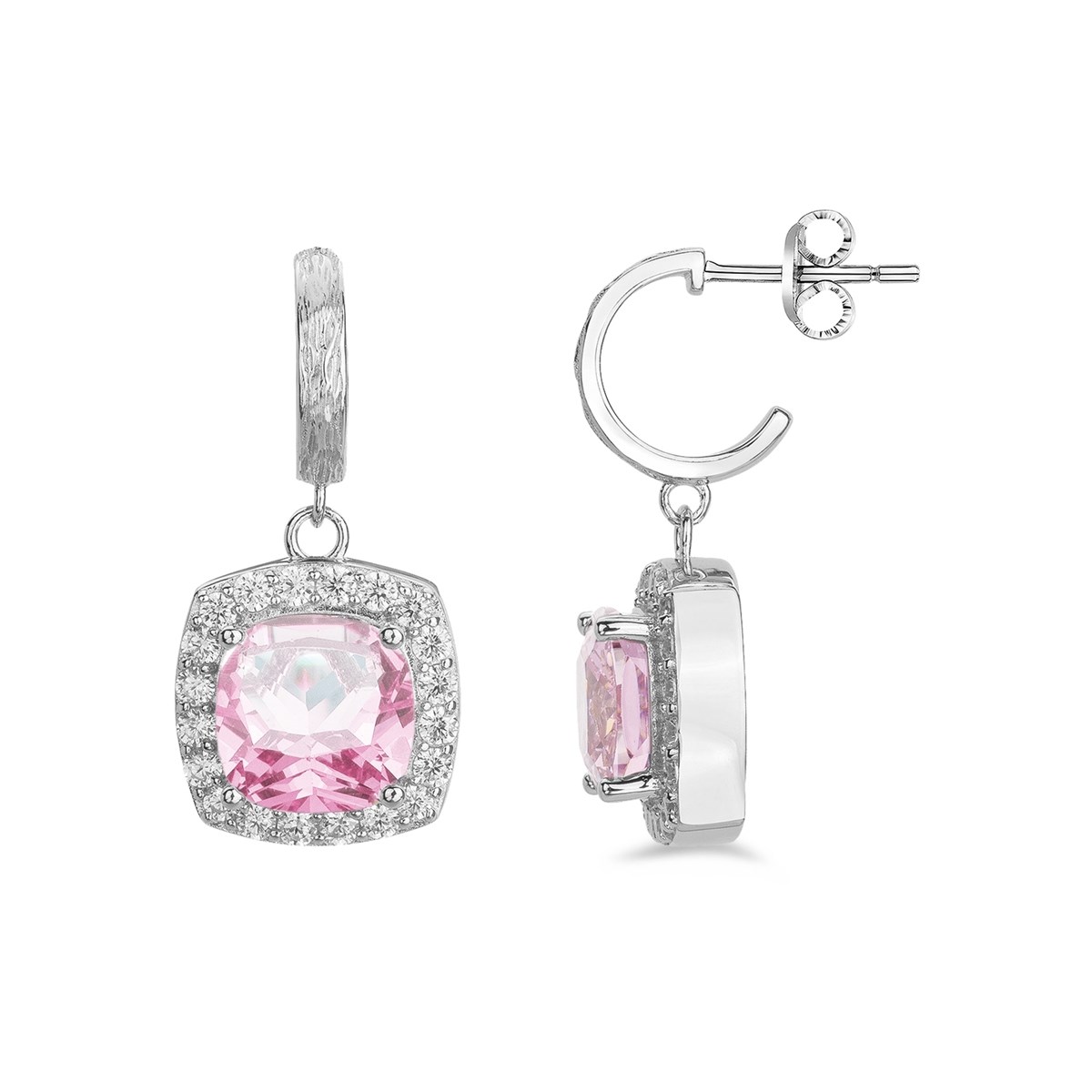 Boucles d'oreilles pendantes MARGARET en Argent avec pierre synthétique rose