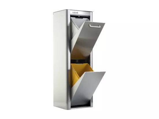 Poubelle cuisine de tri sélectif - 2 compartiments de 20L- Acier Inoxydable - CUBEK