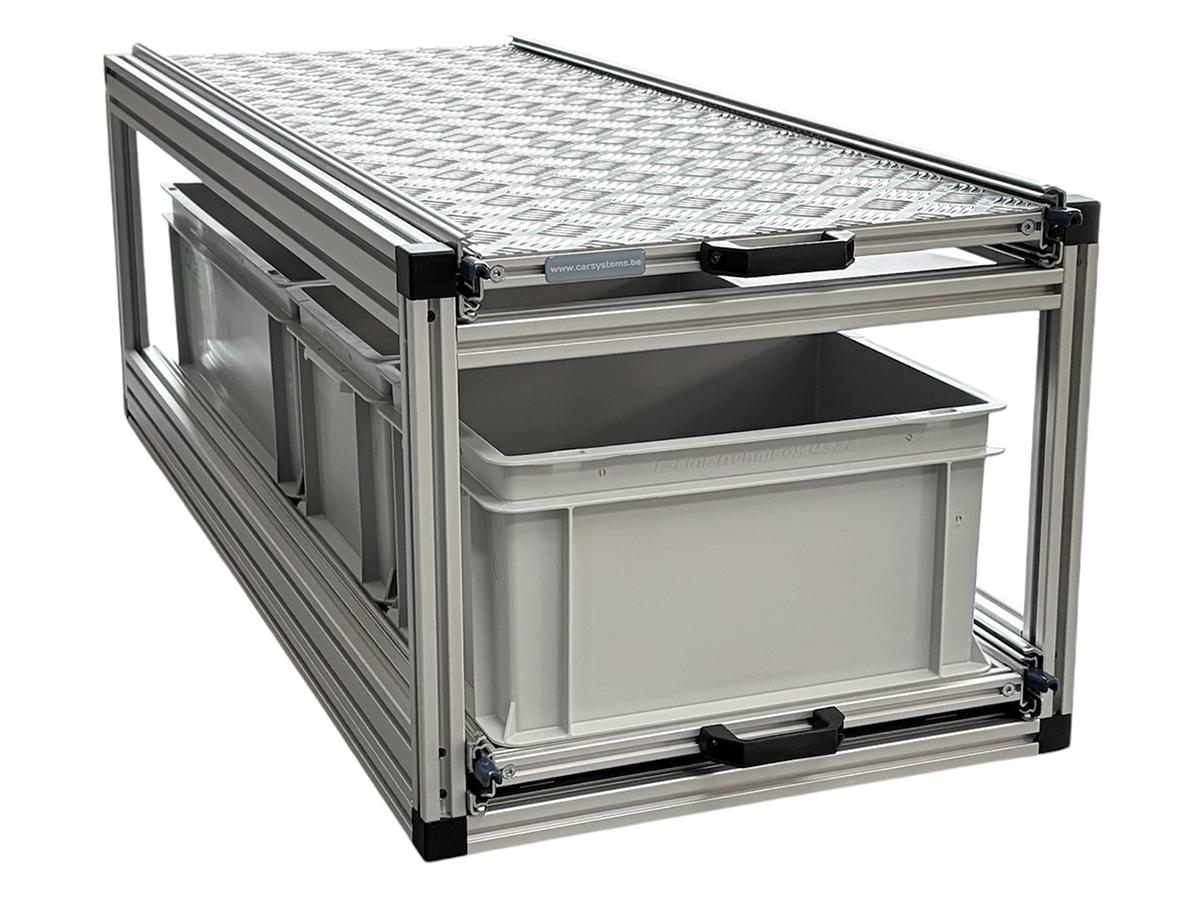 Schuifframe dubbel 120x40 cm - 3 open bakken en traanplaat
