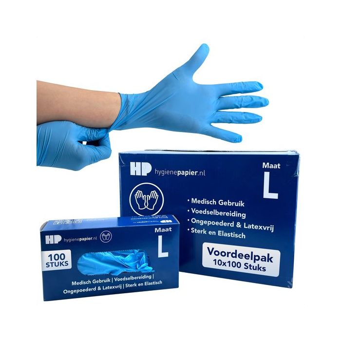 1000st Handschoenen soft nitril Large ongepoederd blauw