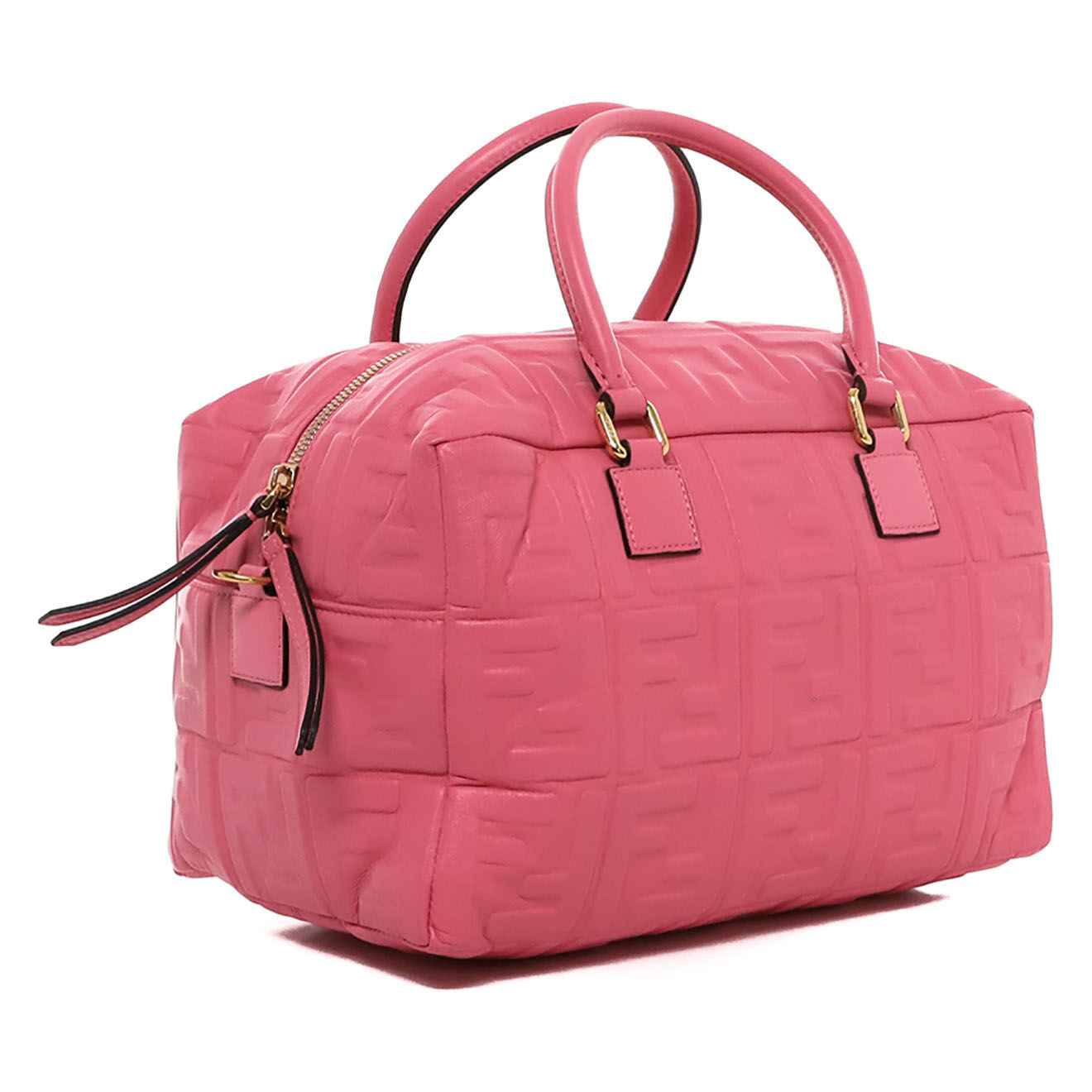 Fendi Sac à main Bauletto en Cuir embossé FF rose - Neuf avec étiquette - L.30 cm