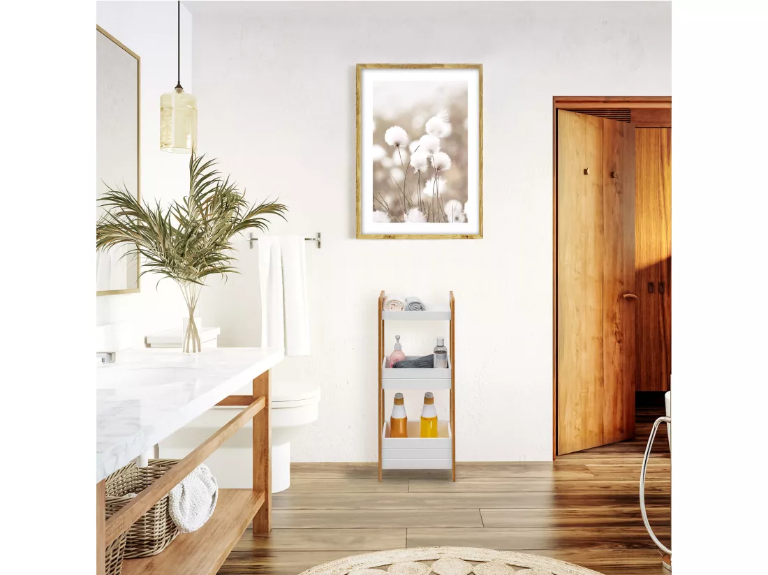 Étagère en échelle Meuble de salle de bain 3 étagères MDF Bambu Blanc