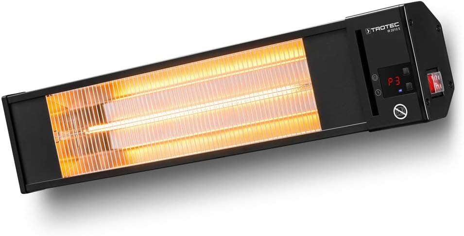 TROTEC Terassenheizstrahler Infrarot IR 2010 S – Heizleistung 650 W / 1350 W / 2000 W – Standgerät, Wandmontage, inkl. Fernbedienung
