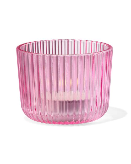porte bougie S verre strié rose