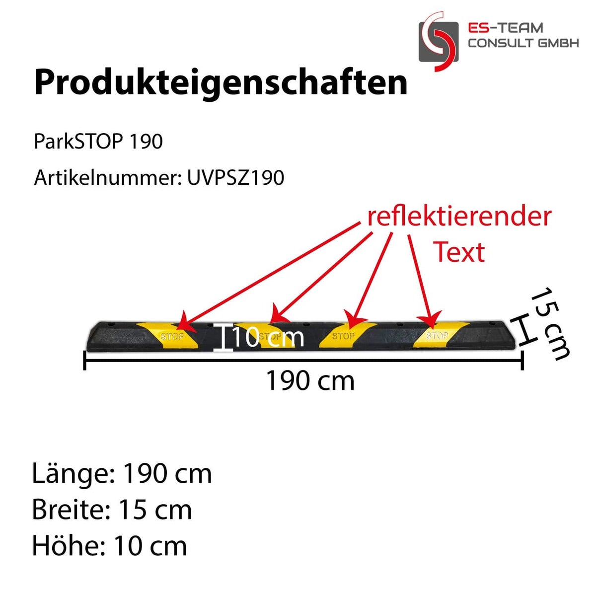 UVV PARKSTOP - Wielstopper, voertuigstopper, parkeermarkering + STOP, reflecterend / 600 mm, geel