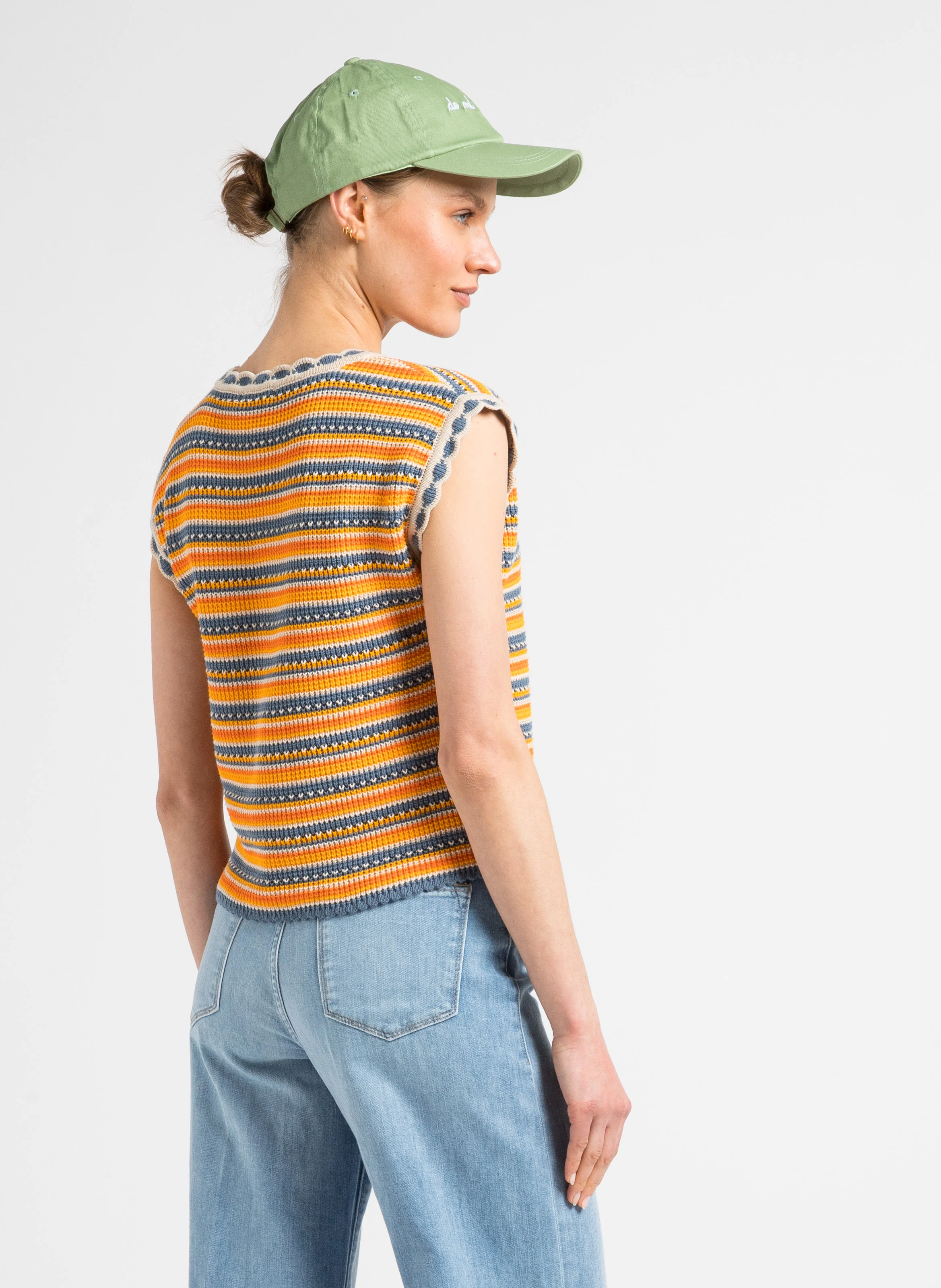 MARCO - Pull col rond festonné en coton bio | Multicolore