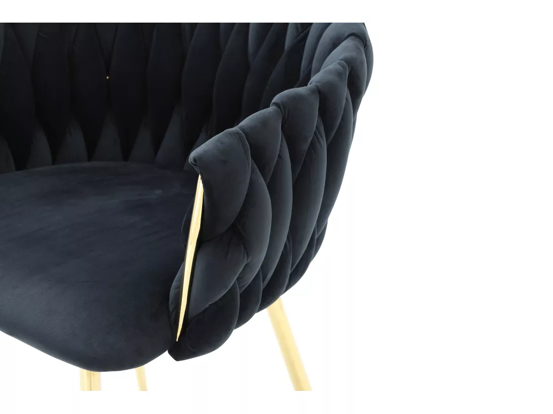 Lot de 2 chaises avec accoudoirs en velours et métal doré - Noir - ELEGANO