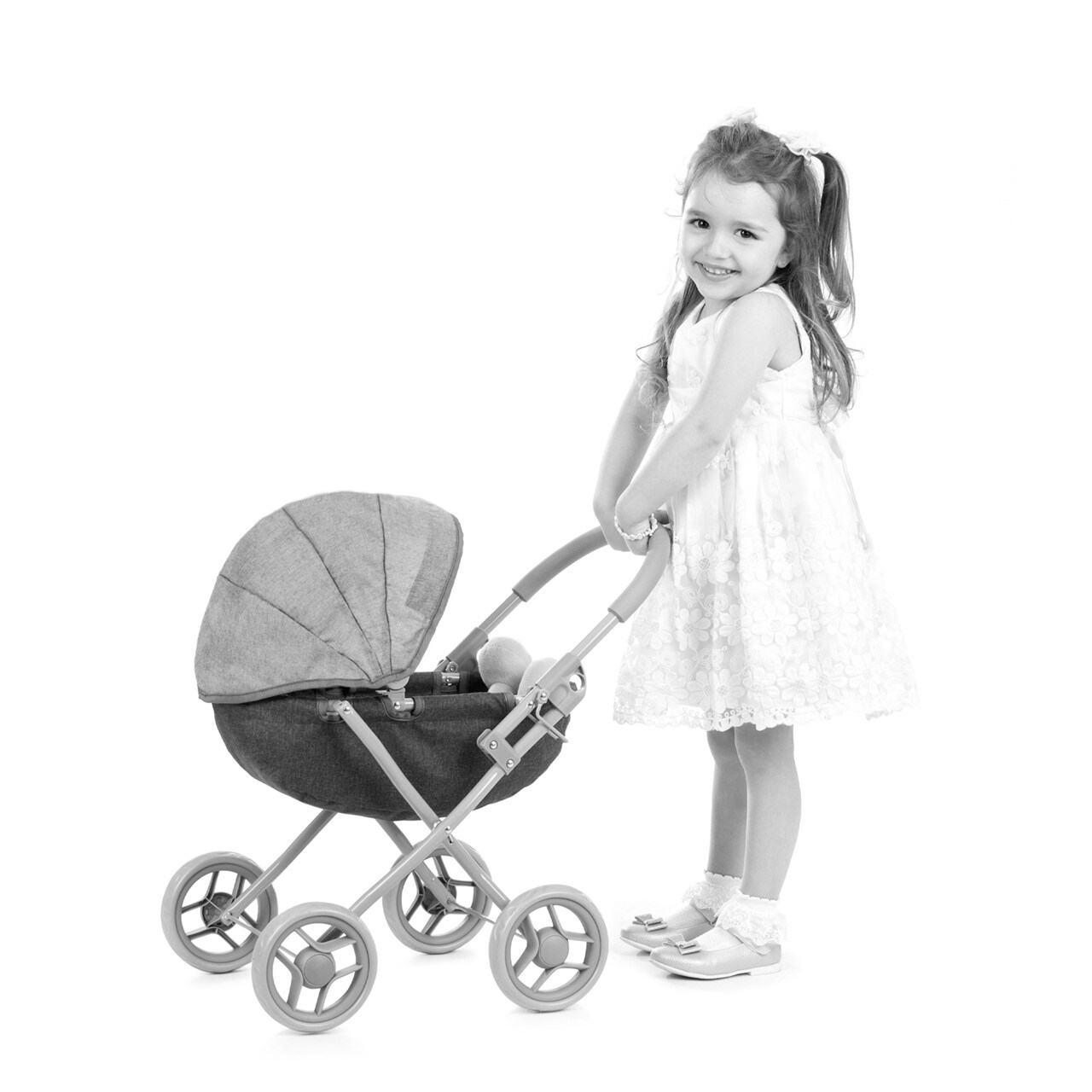 Chipolino Puppenwagen Daisy klappbar, Sonnendach, vier große Räder, ab 3 Jahren rosa