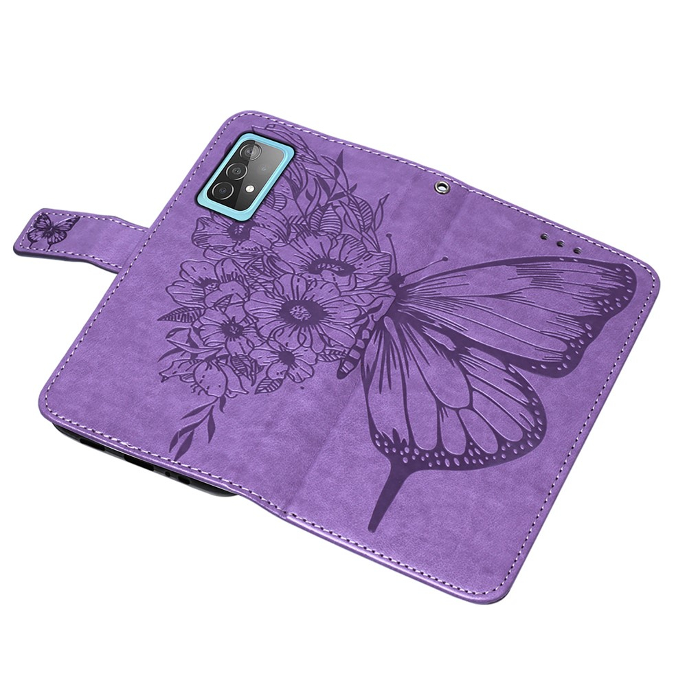 Samsung Galaxy A52s 5G / A52 (5G) / A52 Leder Tasche Flip Cover Schmetterlinge Imprint - Lila