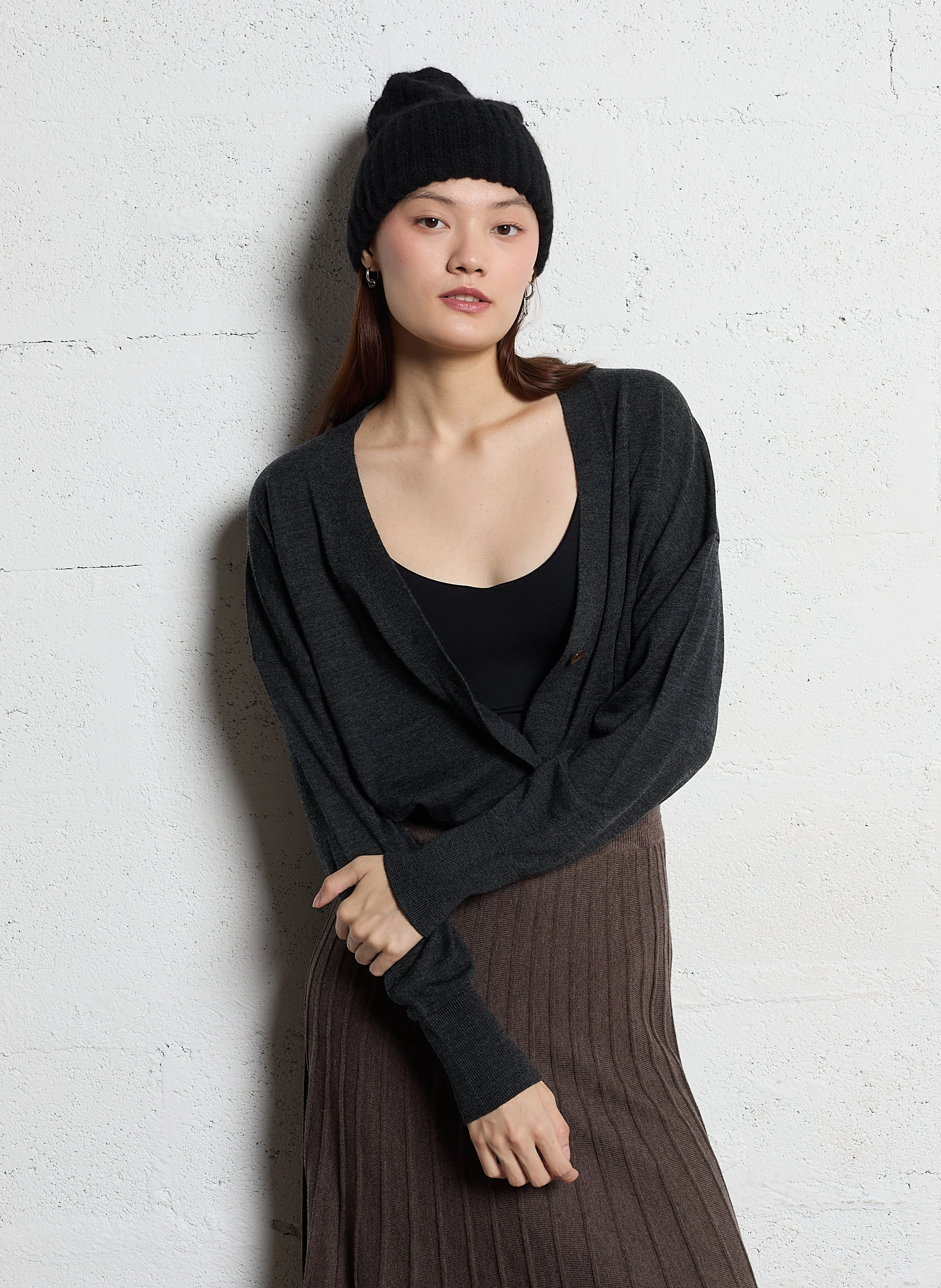GASPER - Cardigan gris oversize en laine mérinos | Noir