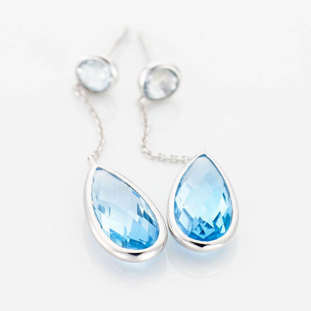 Boucles D'oreilles Pendantes Dennis Or Blanc Topaze