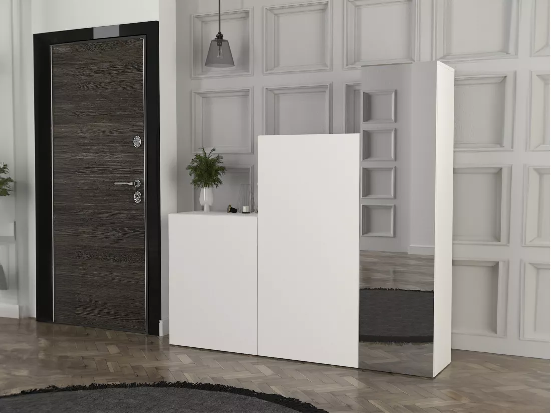 Vestiaire modulable 3 portes - Avec miroir - L180 cm - Blanc - TELEZA