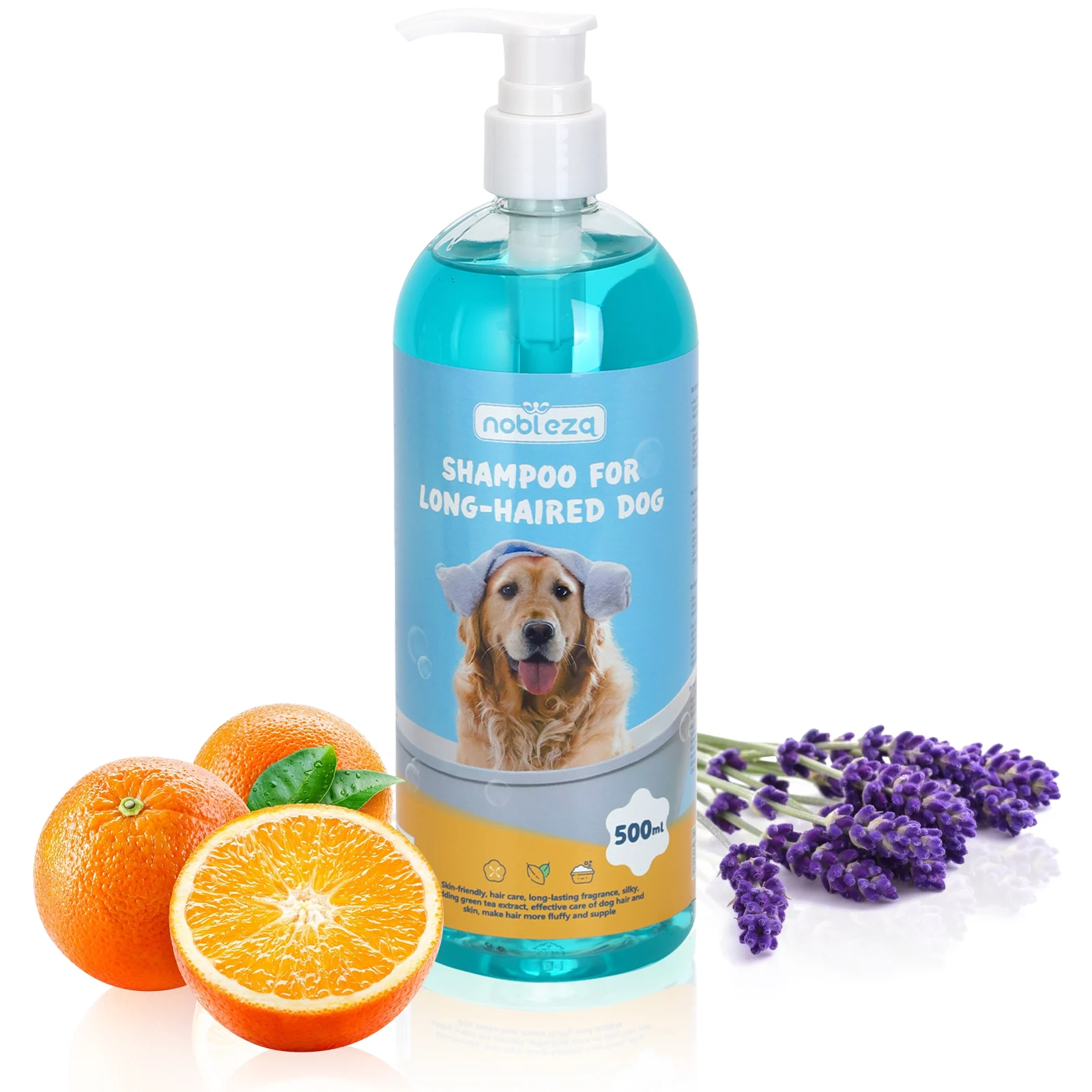 Shampoo Nobleza para Cães de Pelo Longo com Camélia Hidratante, Shampoo Desembaraçante para Cães com Fragrância de Lavanda e Cítricos, Ideal para Yorkshire Terriers, Galgos Afegãos e Malteses (500ml)