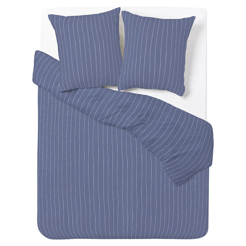 Parure de lit 2 personnes 240x220cm polycoton rayure bleue et blanche