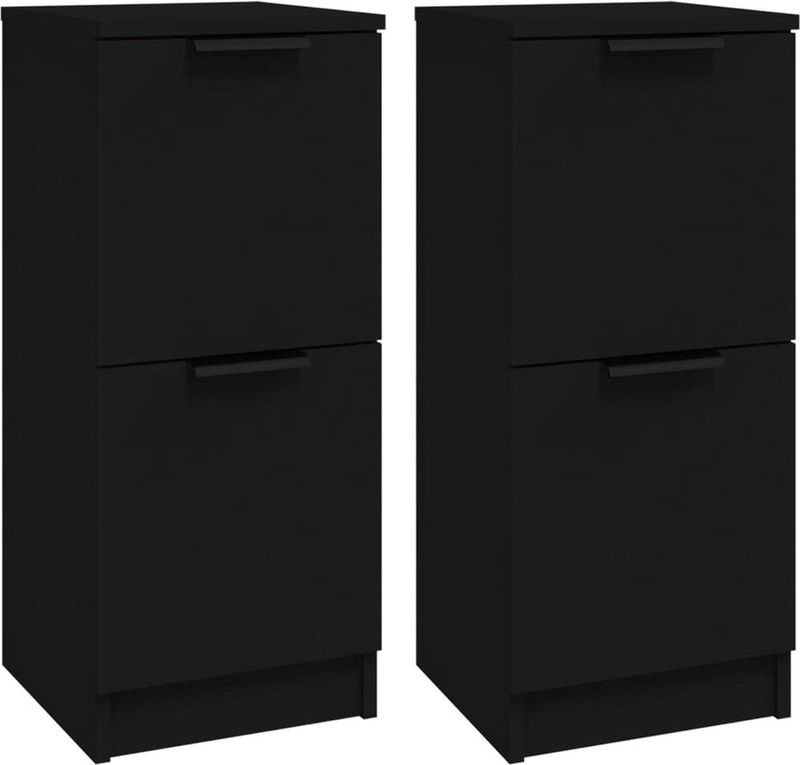 vidaXL - Dressoirs - Zwart - Bewerkte Hout - Set van 2