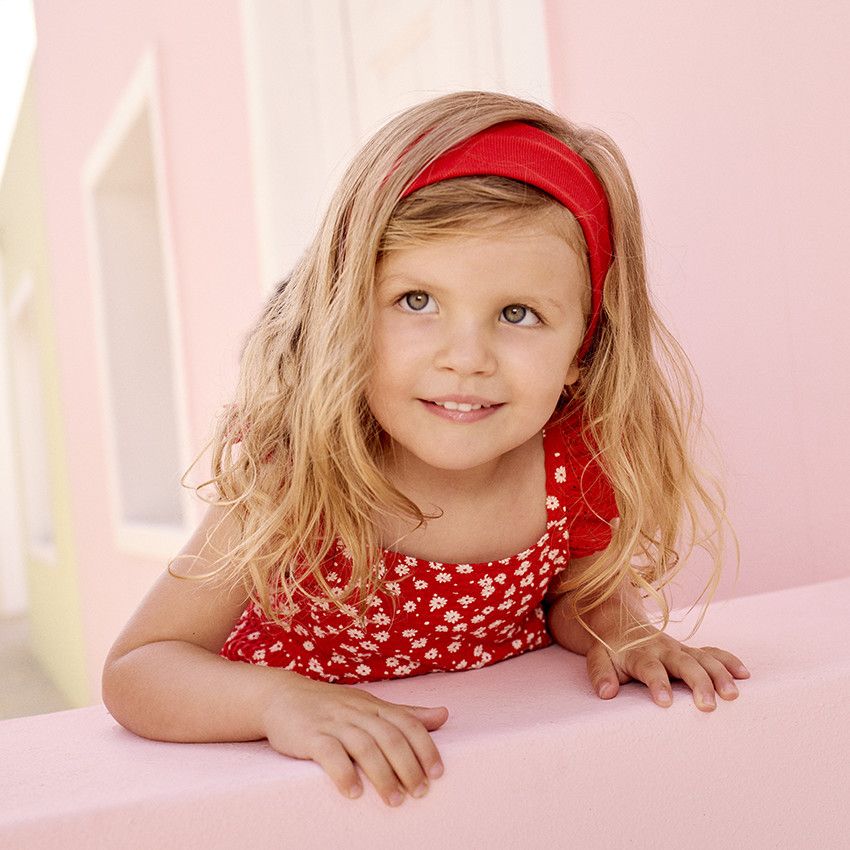 Robe manches courtes imprimée en maille cloquée pour bébé fille - Rouge