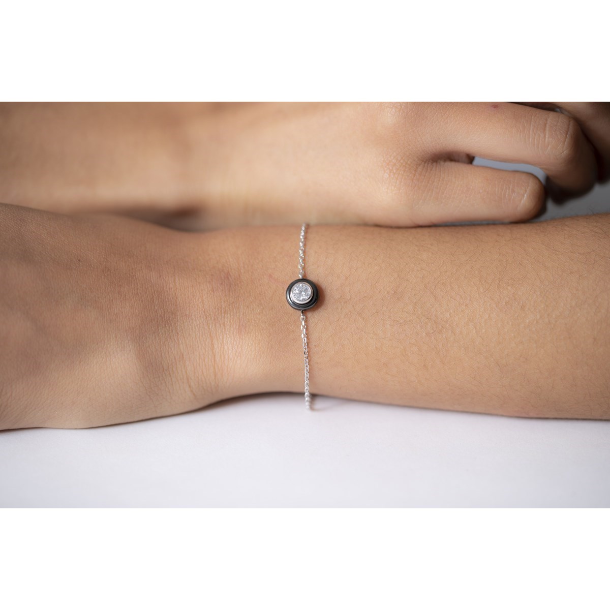 Bracelet souple mono-motif en Argent 925 millièmes et céramique - blanc brillant