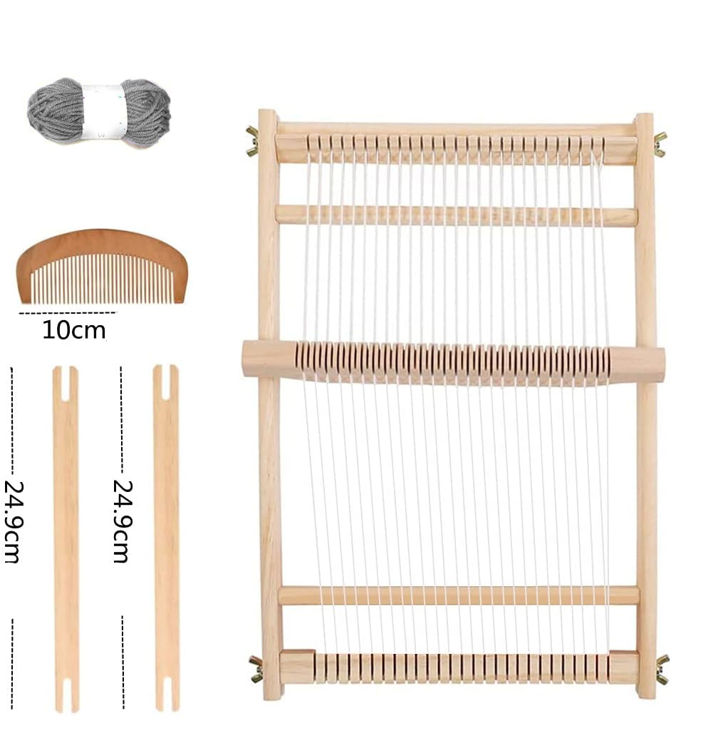 (6-tlg. Set) 395x255mm Holz Webrahmen DIY Strickstuhl Mercerie Hilfsmittel inkl. Garn / Webkamm / Schiffchen - Braun