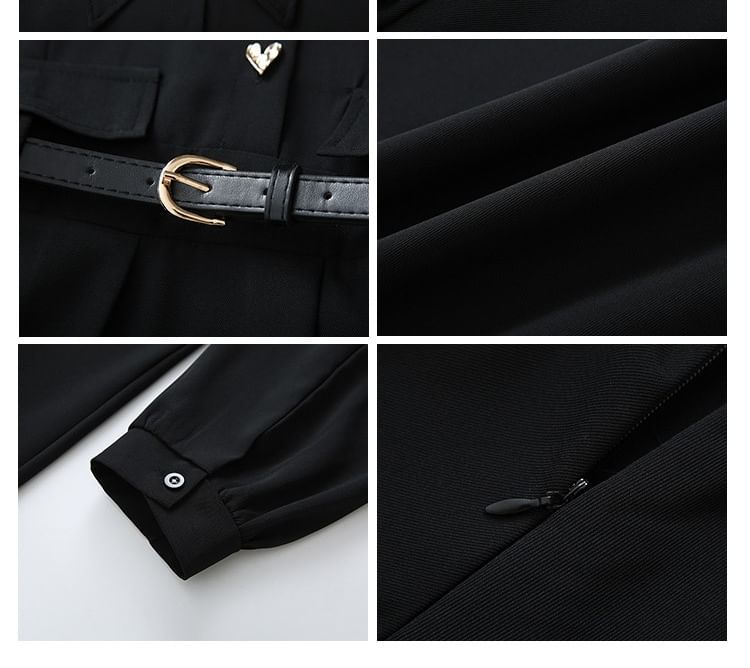 sansweet - Henley-jurk met lange mouwen, effen hartvormige knoopsluiting en A-lijn