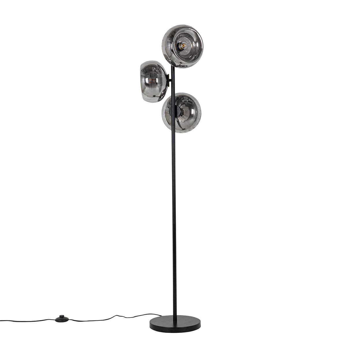 Art Deco vloerlamp zwart met smoke glas 3-lichts - Ayesha