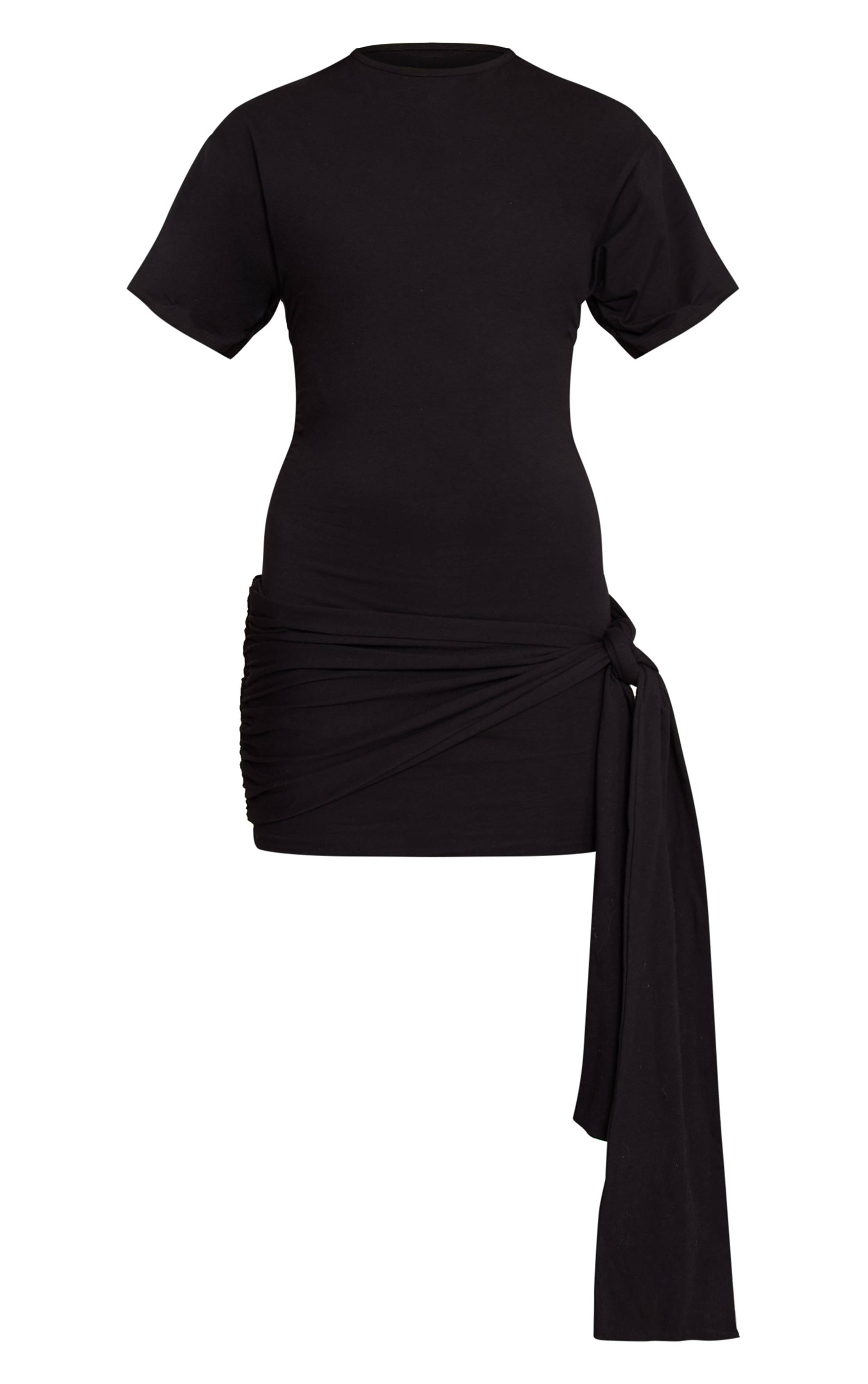 Noir Robe Moulante À Manches Courtes Avec Lien À Nouer
