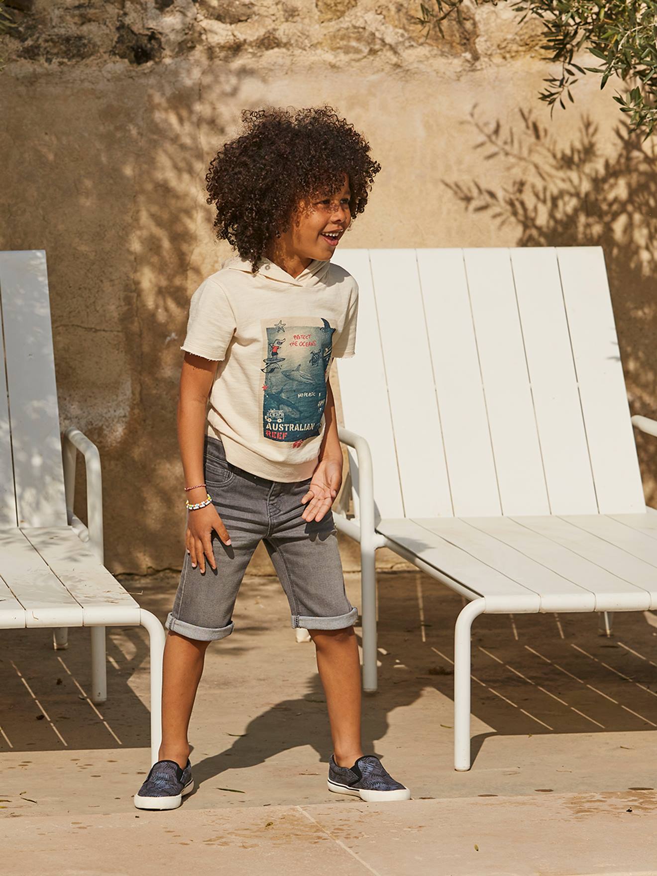 Bermuda jeans azul-escura lisa para meninos