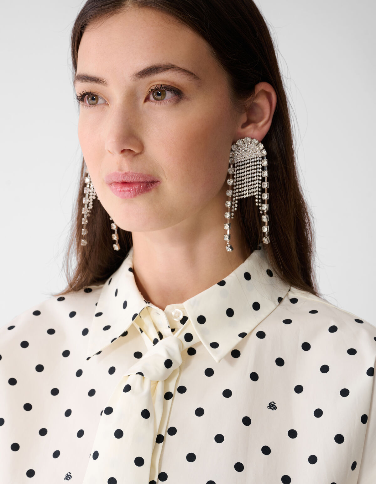 Polkadot Stropdas Blouse Zwart/Wit
