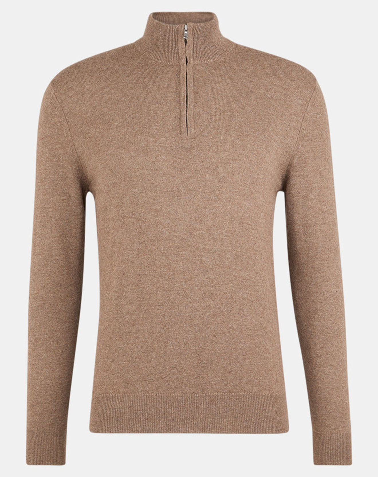 Hackett London Pull en Laine & Cachemire mélangés Zippé  Chiné marron clair