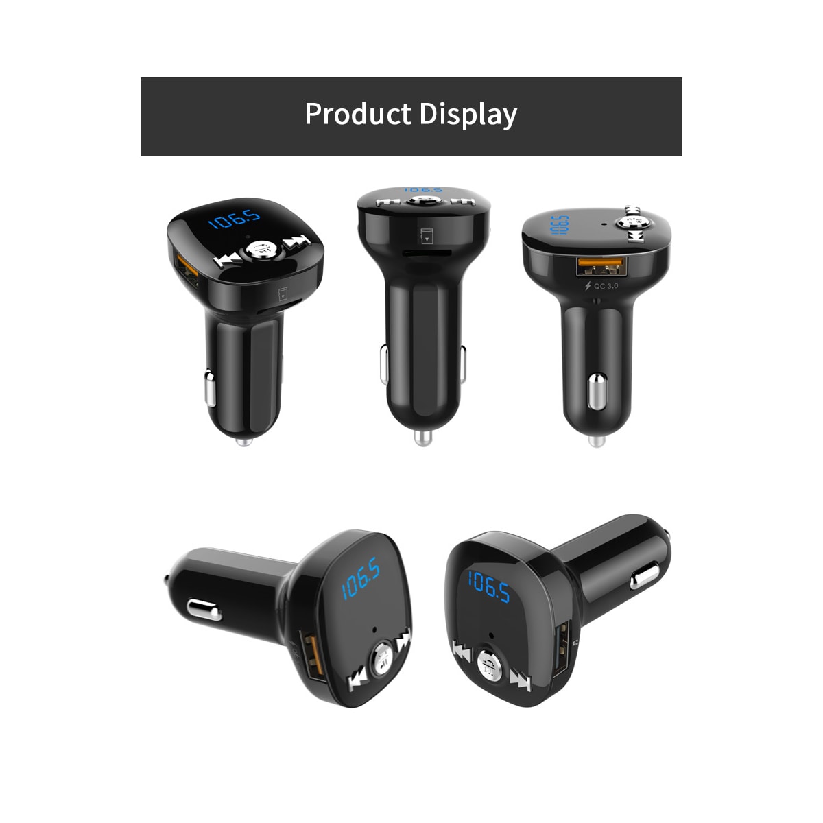 FM-sender til bilen - Bluetooth-adapter med QC3.0 mobillader