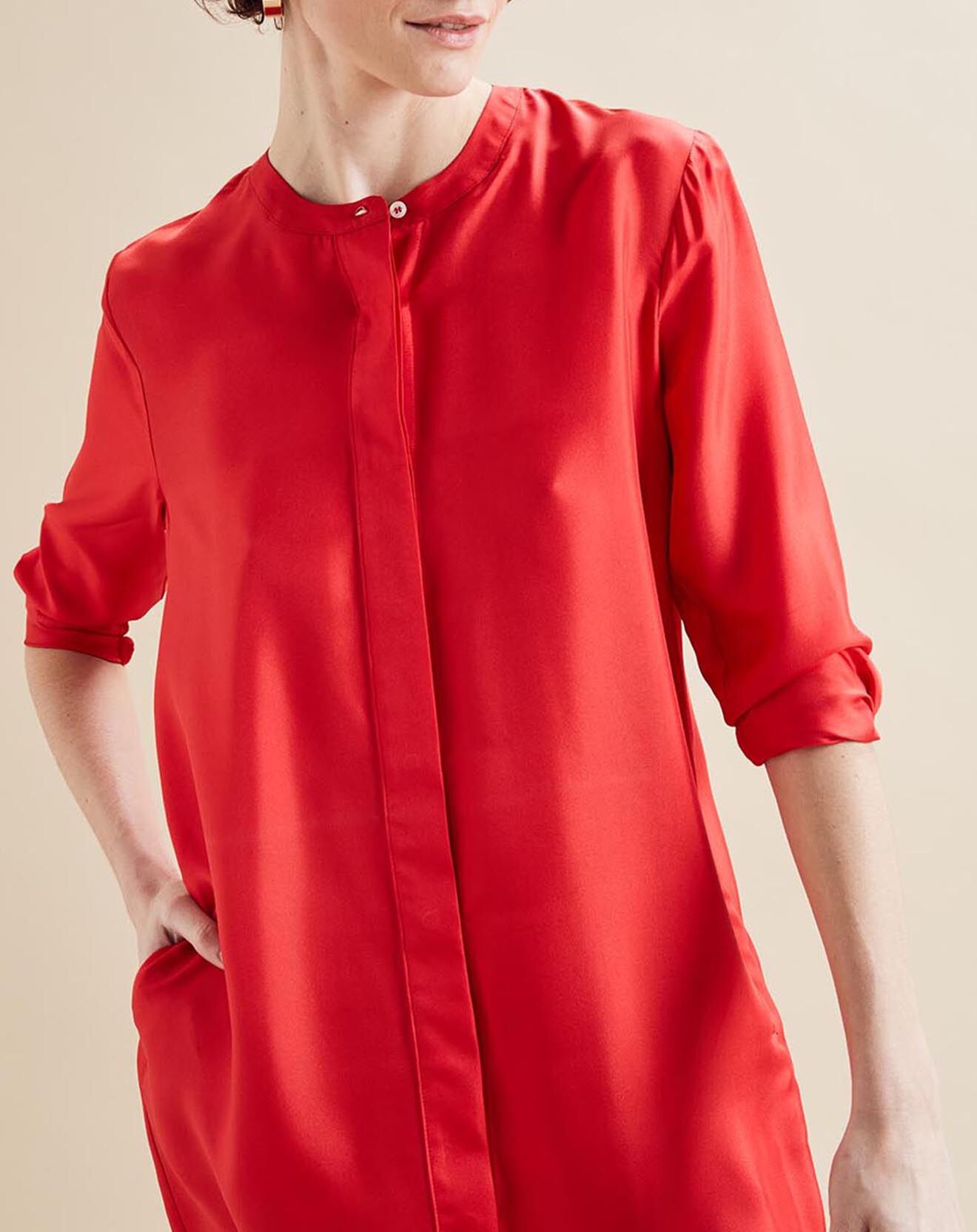 Chloé Stora Robe satinée 100% Soie Roya rouge