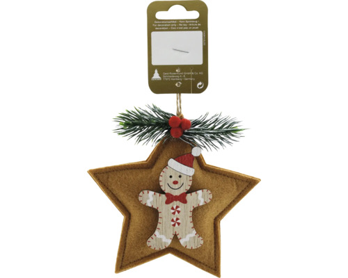 Kerstdecoratie hangende ster vilt bruin