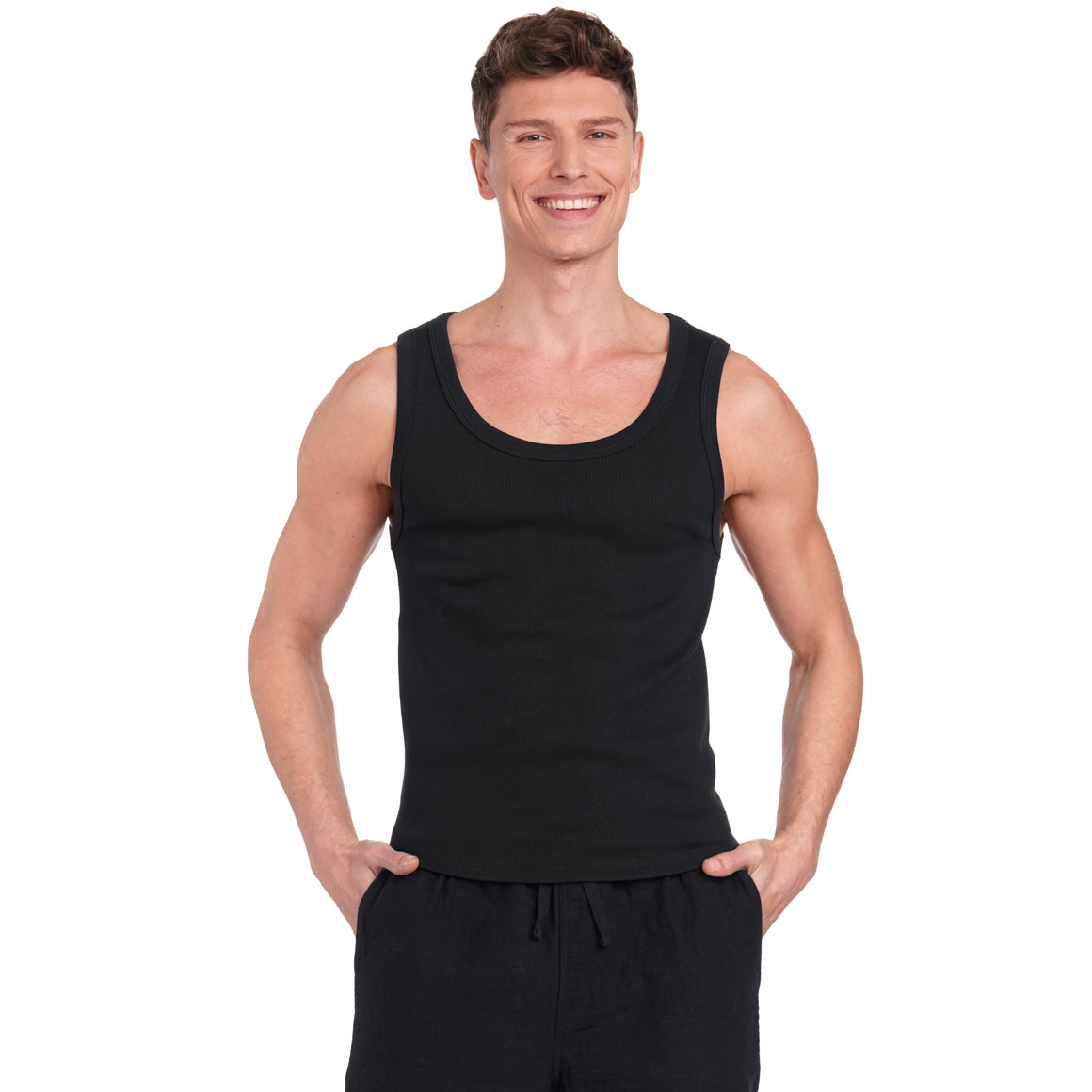 Jonas Nielsen Herren Tanktop in leichter Ripp-Struktur schwarz