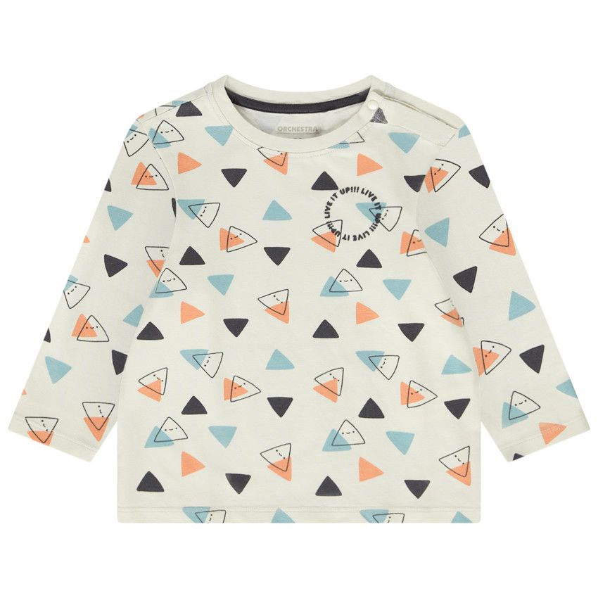 T-shirt manches longues imprimé triangles pour bébé garçon - Ecru