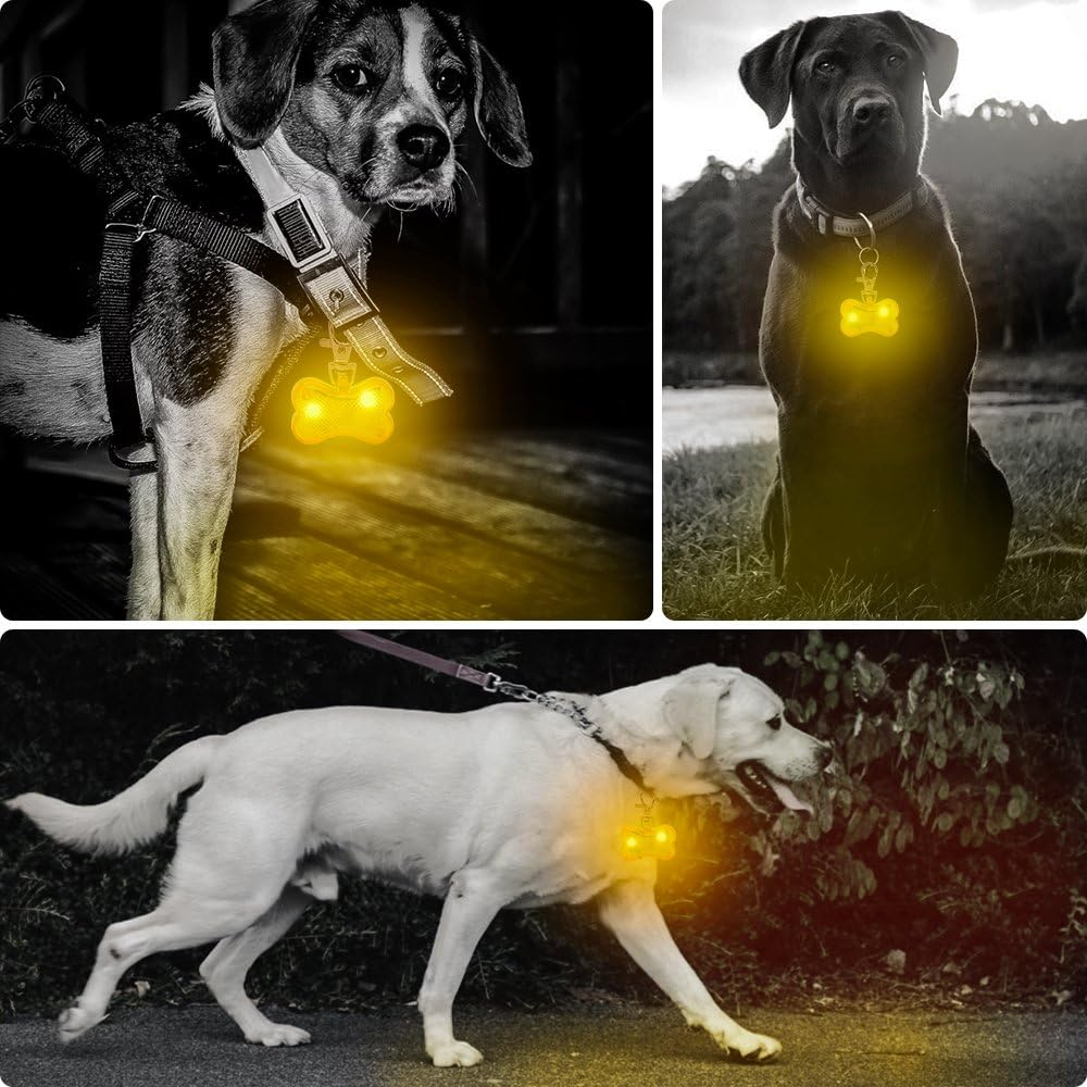 (45x30mm) LED Hunde Sicherheitslicht Knochen Leucht Anhänger für Halsband / Leine inkl. LR44 Batterien - Rot