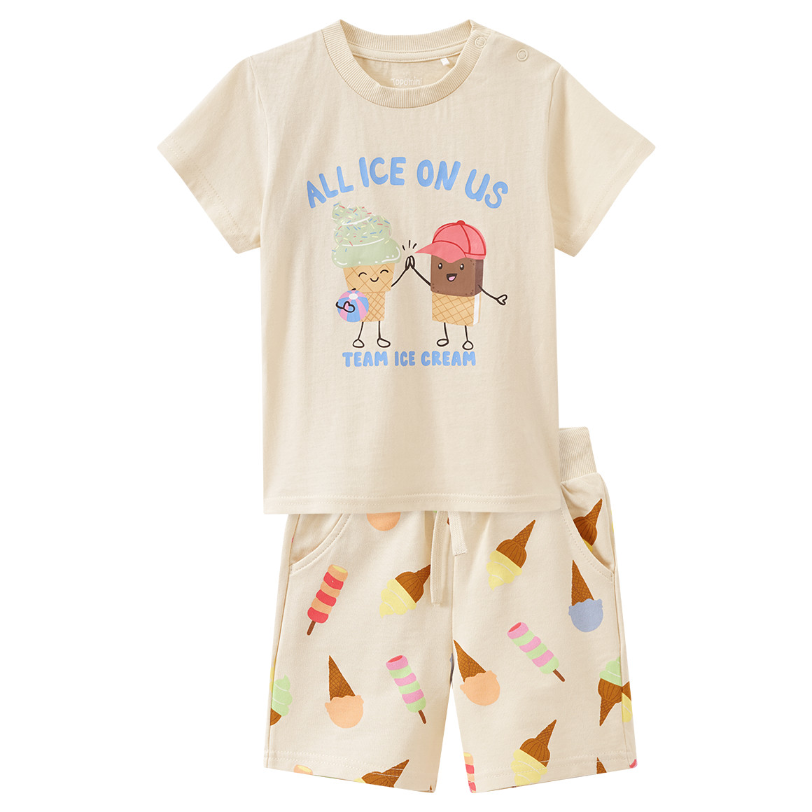 Topomini Baby T-Shirt und Joggingshorts im Set beige