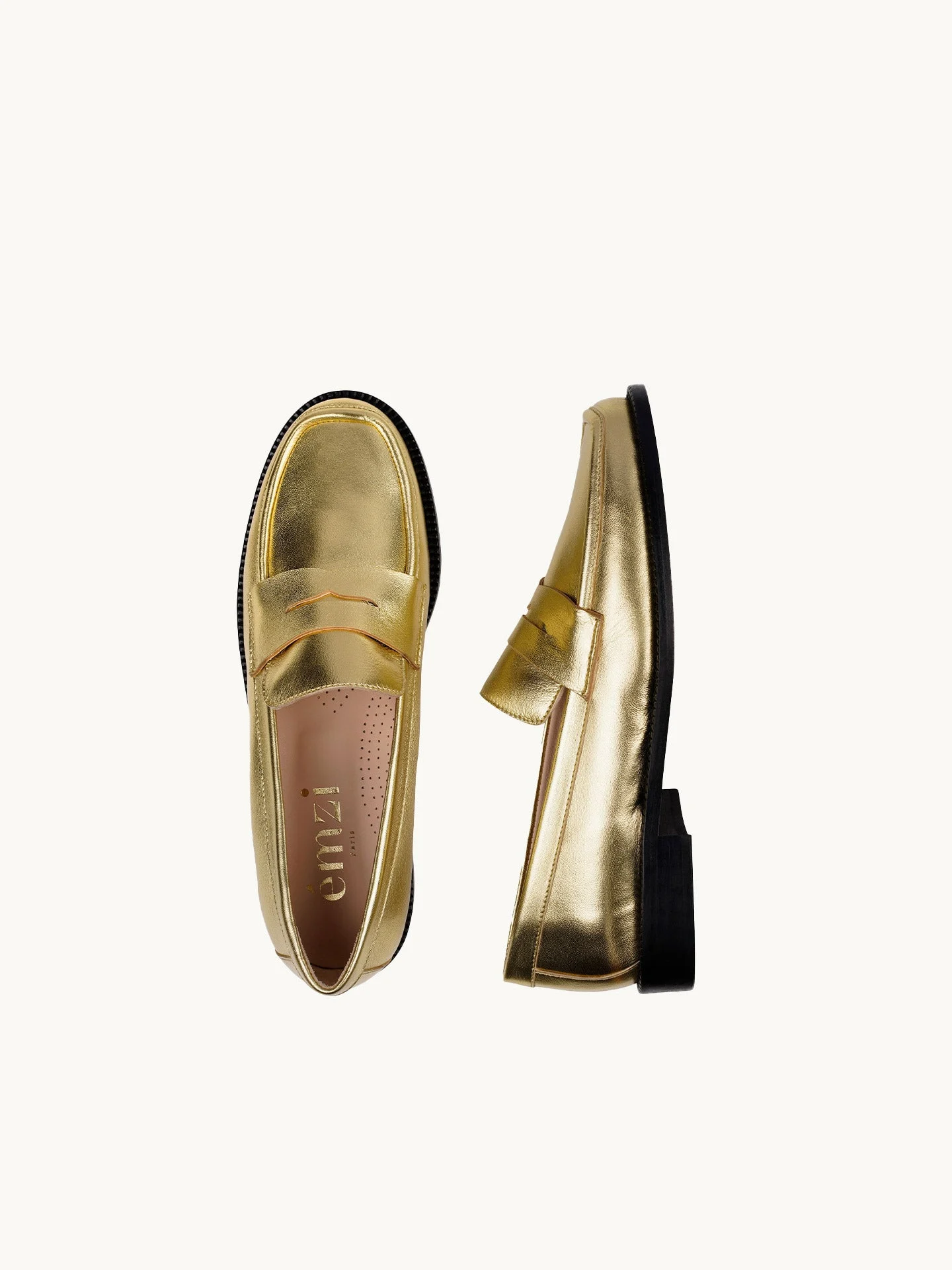 LISSA GOLD - Mocassins en cuir métallisé | Doré