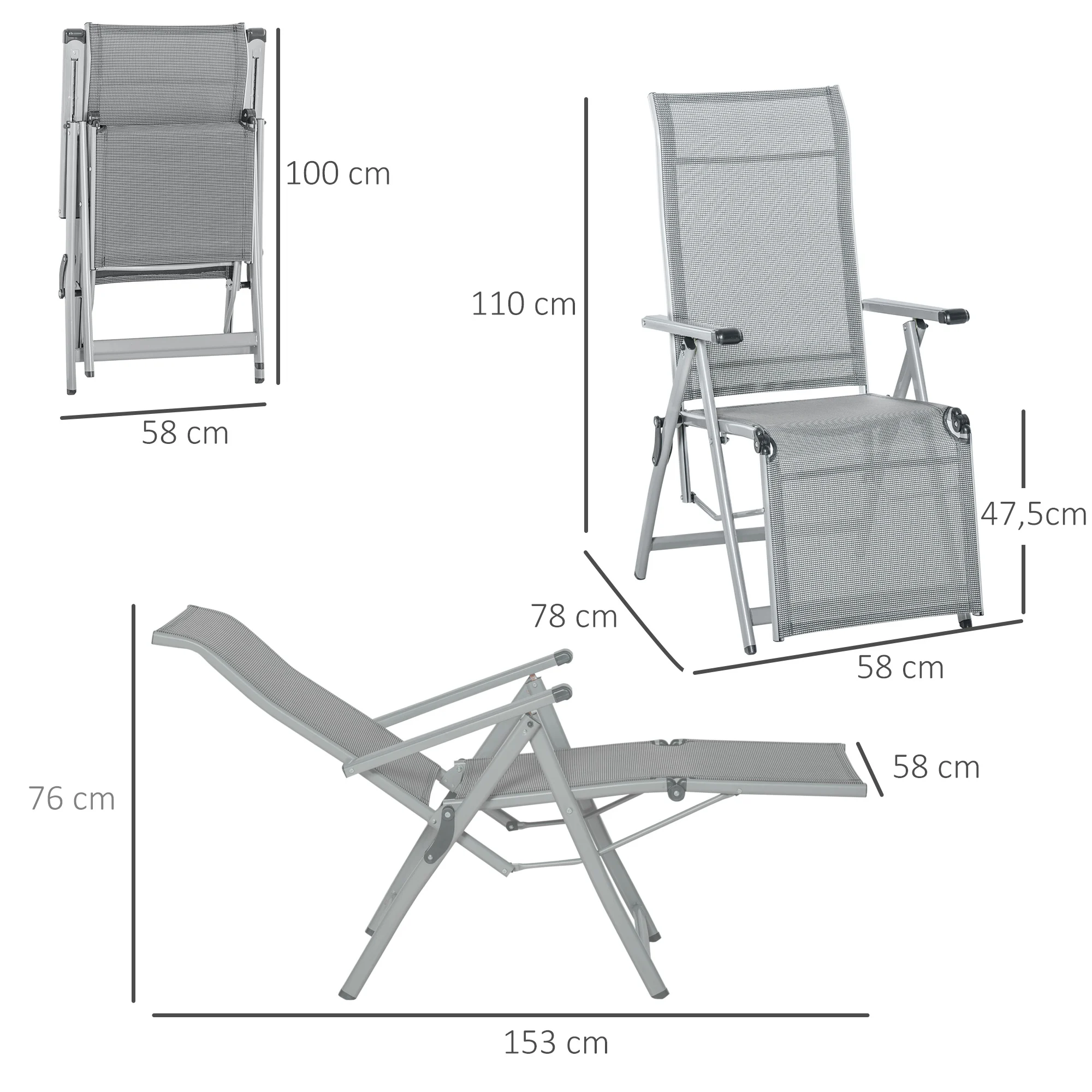Espreguiçadeiras de jardim Outsunny cinza