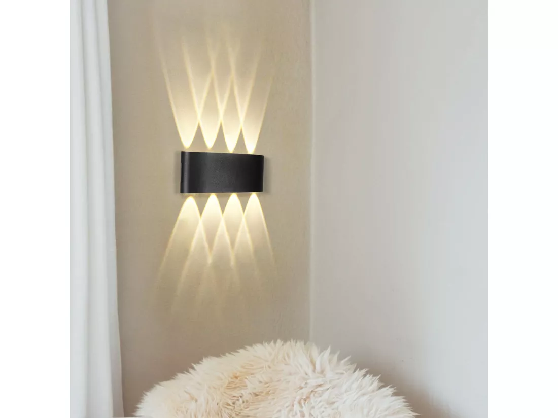 NETTLIFE Applique murale LED pour intérieur : lot de 1 appliques murales extérieures noires haut vers le bas 7 W IP65