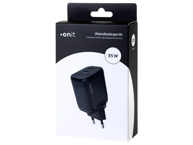 onit USB-Wandladegerät Dual 2C 35 W GaN Schwarz Ladeadapter mit zwei USB-C-Ports