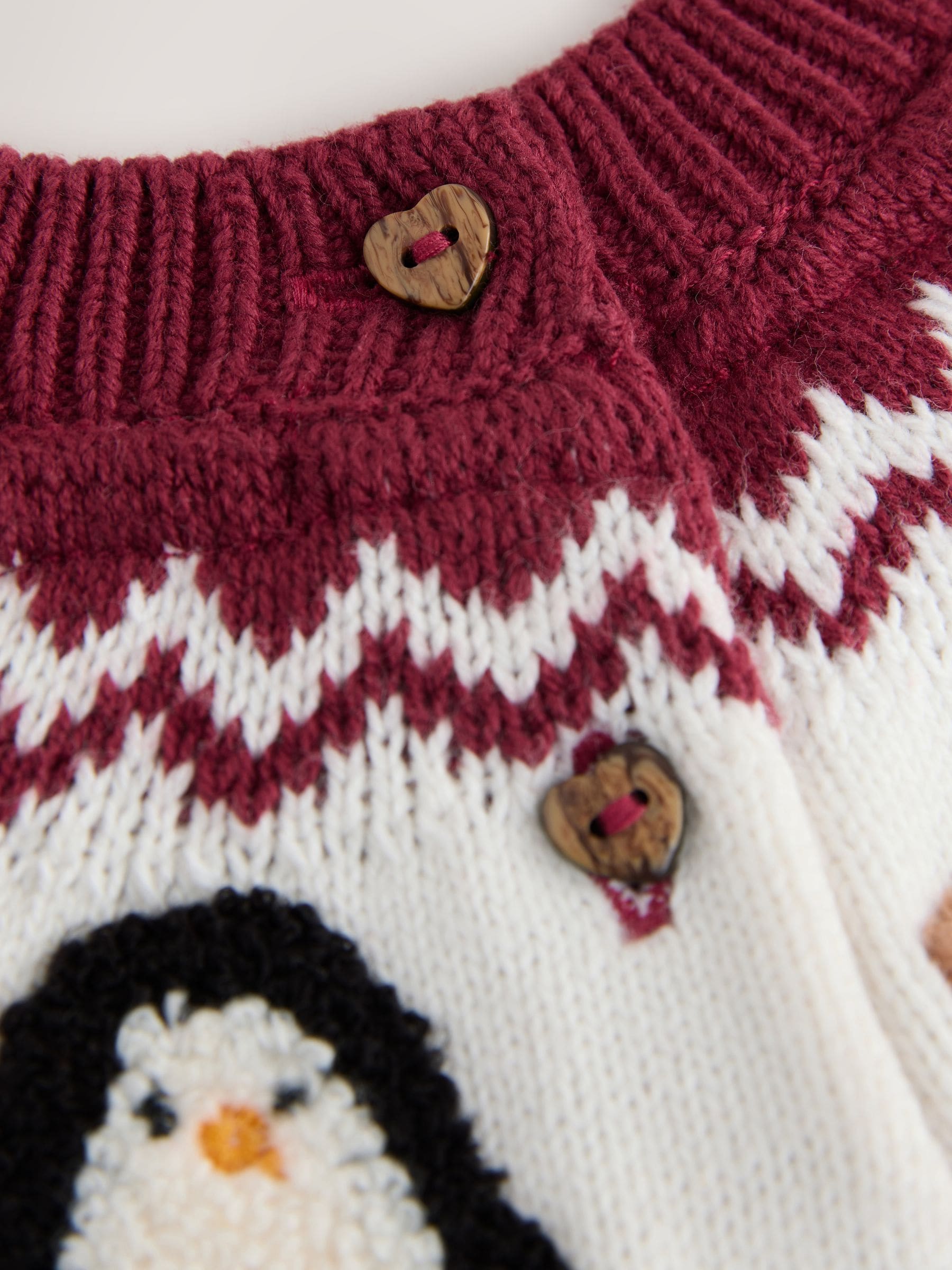 Paarsrood - Truijurk met kerstfiguren en fairisle-motief (3mnd -10jr)
