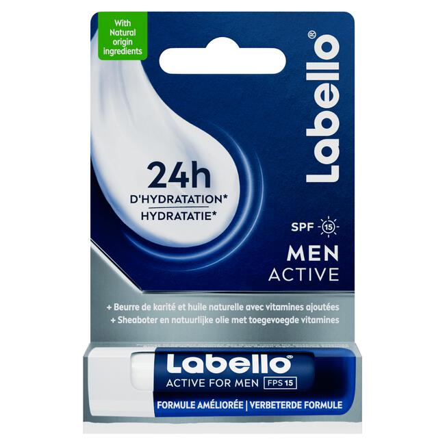 Labello Man Active Lippenbalsem 24u Hydratatie SPF15 1 Stuk