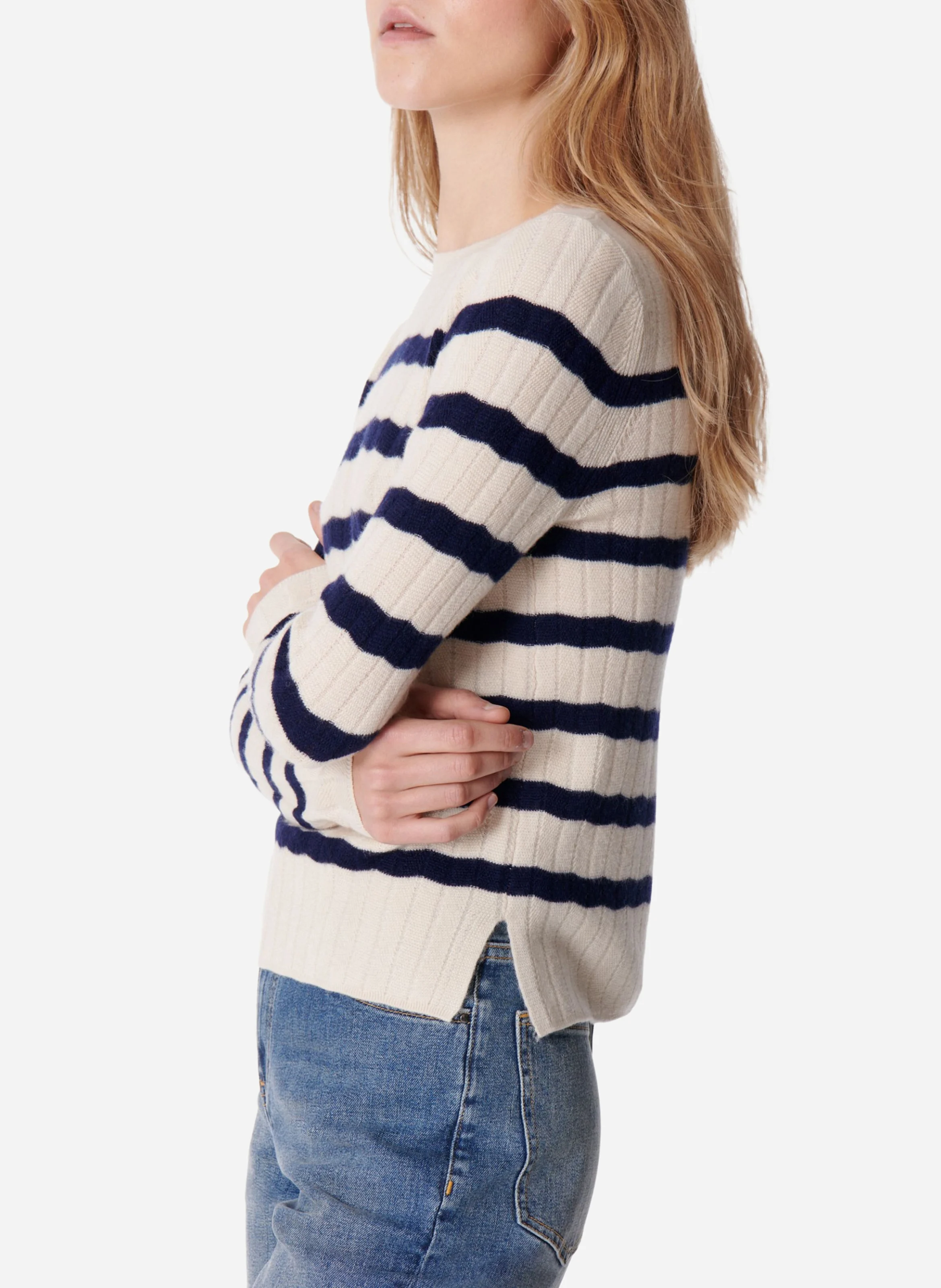 ESTELLE - Pull marinière ajusté en laine | Bleu