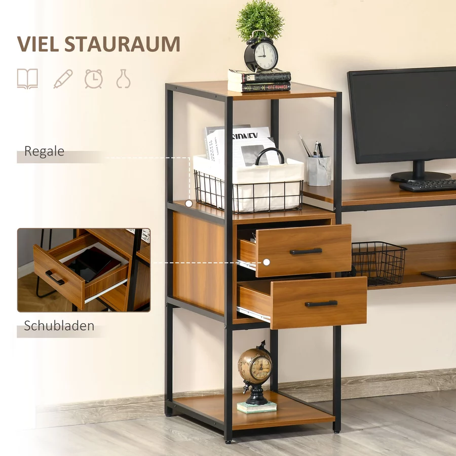 HOMCOM Schreibtisch mit 2 Schubladen natur, schwarz