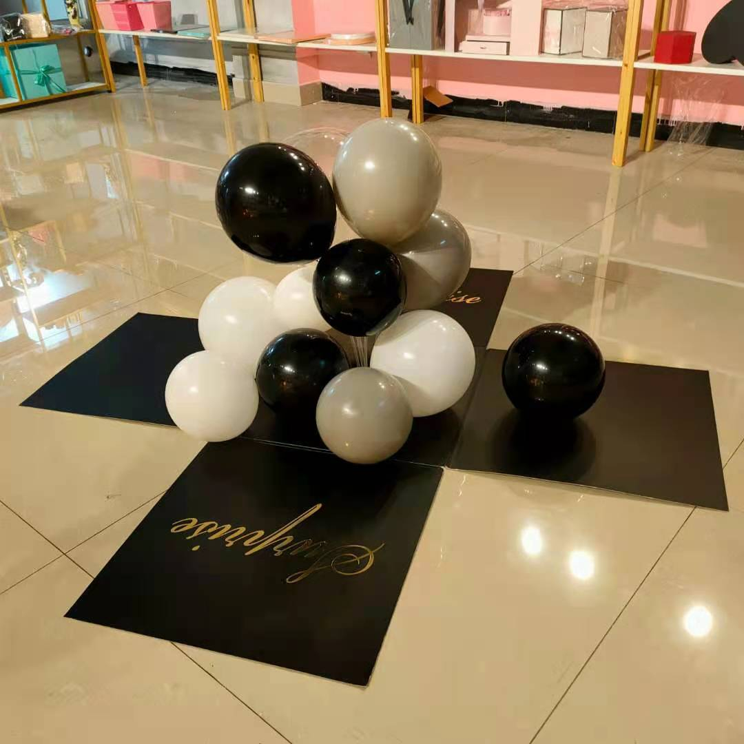 (50x50x50cm) Surprise Geschenk Schachtel Party Ballon Überraschungsbox - Weiss / Gold