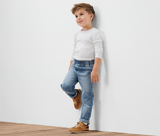 Kleinkind-Schlupfdenim, mit Häuschen-Stickerei